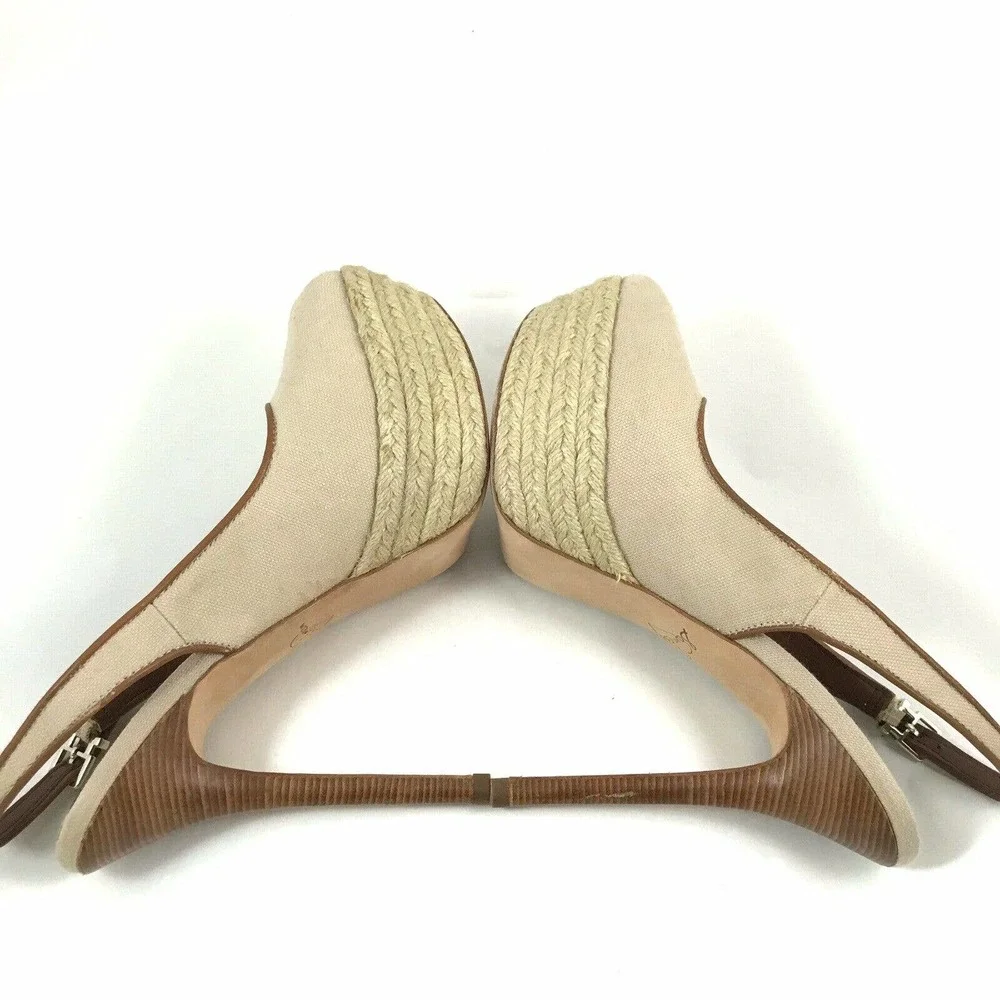 Sam Edelman Novato Slingback Heel Pumps Canvas Sand Jute Wrapped Women Size 6.5M